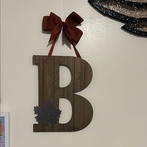 Wooden Letter B Wall Decor with Red Bow